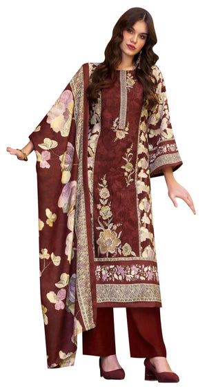 DRAVINAM Trends Women's Winter wear unstitched Printed Woollen Pashmina Embroidery Work Unstitched Salwar Suit Dress Material with Pashmina Printed Shawl Dupatta