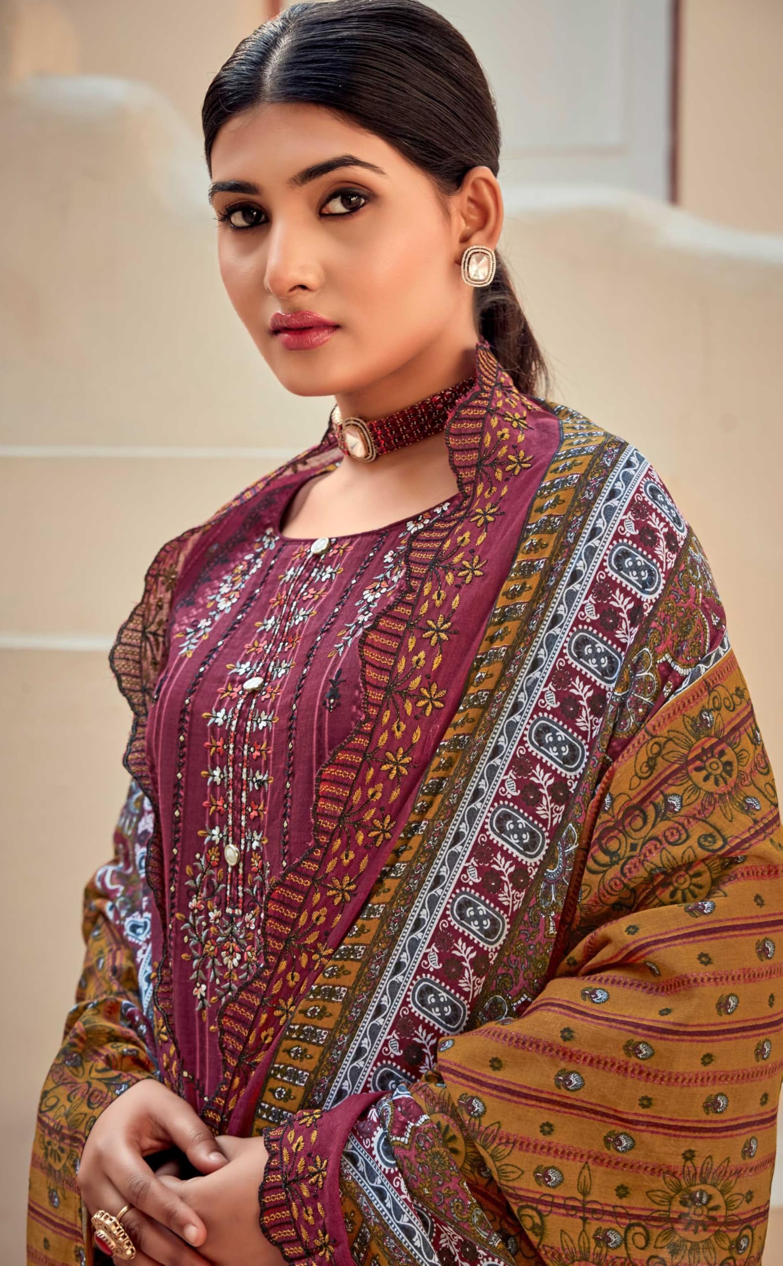 DRAVINAM Trends Women's Unstitched Salwar Suit Dress Material - Cotton Digital Printed Organza Embroidered Kameez II Unstitch Bottoms II Cotton Dupatta