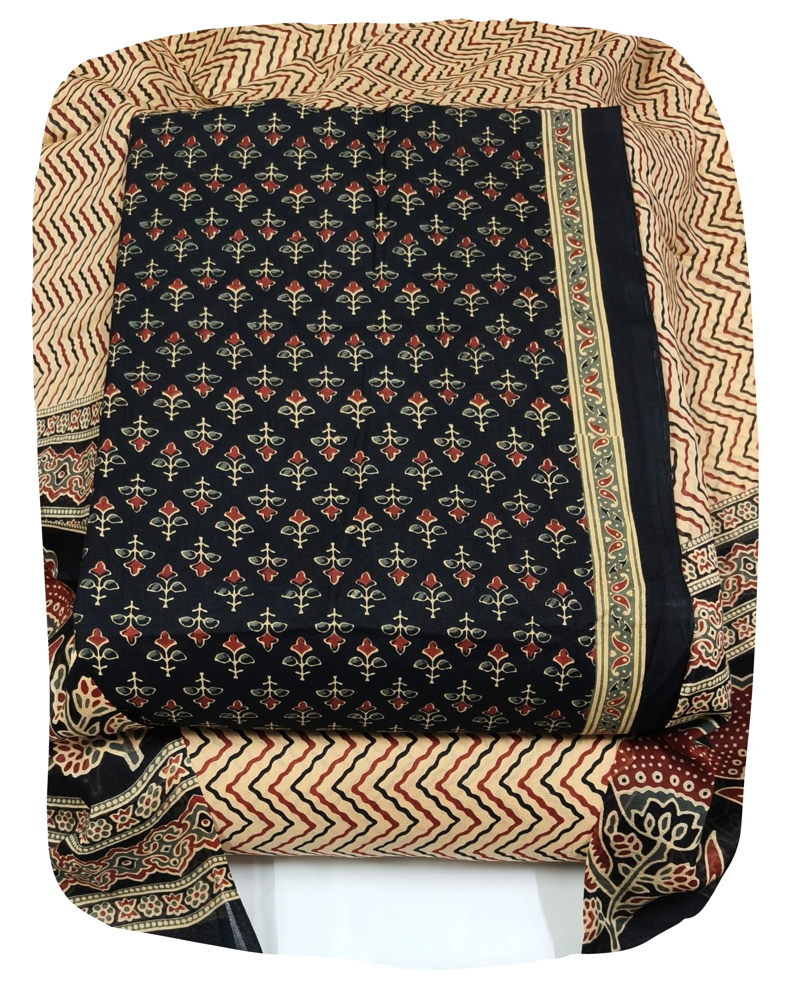 DRAVINAM Trends Jaipuri Print Cambric Cotton Unstitched Salwar Suit Dress Material for Women with Mulmul Cotton Dupatta