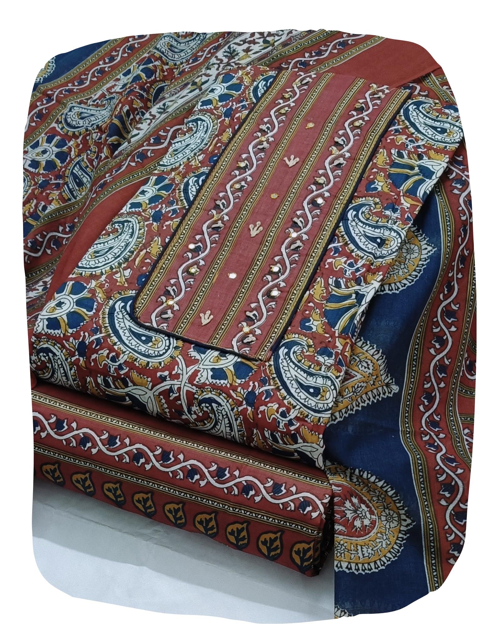 DRAVINAM Trends Women's Cambric Cotton Dress Material | Unstitch Kalamkari Printed Suit Set with Cotton Dupatta