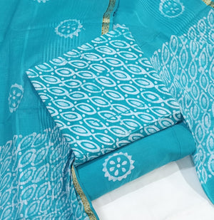 DRAVINAM Trends Unstitched Jaipuri Handmade Wax Batik Print Soft Cotton Dress Material with Dupatta