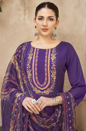 DRAVINAM Trends Women's Unstitched Viscose Maslin Hand Embroidered Suit Material - Viscose Maslin Digital Printed Hand Embroidered Kameez II Rayon Bottoms II Half Pure Digital Printed Dupatta