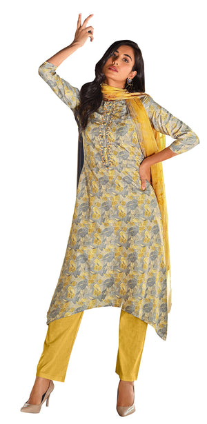 DRAVINAM Trends Women's Unstitched Digital Printed Pure Viscose Masline Embroidered Palazzo Salwar Suit Dress Material with Bemberg Chiffon Digotal Printed Dupatta (Blue)