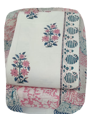DRAVINAM Trends Hand Block Dabu Print Indigo Cambric Unstitched Cotton Suit Dress Material for Women with Mulmul Cotton Hand Printed Dupatta