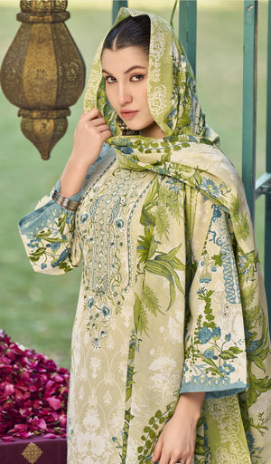 DRAVINAM Trends Women's Unstitched Premium Cotton Suit Material - Soft Cotton Digital Printed Embroidered Kameez II Unstitch Bottoms II Cotton Malmal Printed Dupatta