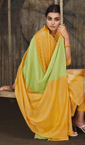 Unstitched Print Cotton Salwar Suit Dress Materials with Dupatta