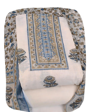 DRAVINAM Trends Women's Premium Pure Linen Floral Printed Unstitched Salwar Suit Dress Material with Dupatta