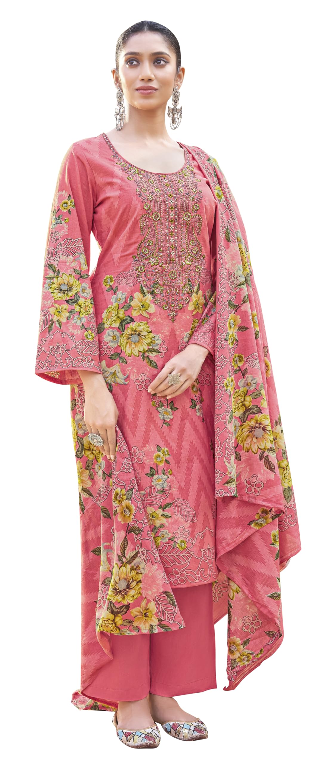 DRAVINAM Trends Women's Unstitched Premium Cambric Cotton Embroidered Printed Suit Material