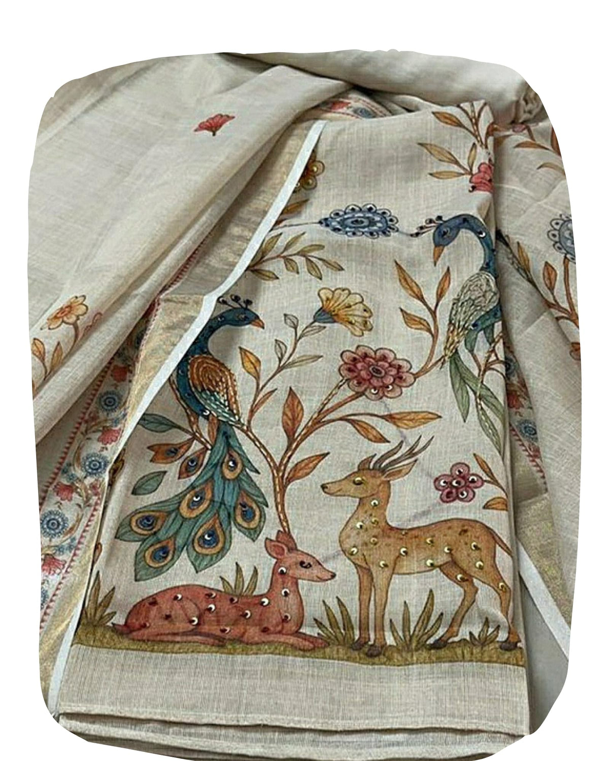 DRAVINAM Trends Women's Tissue Silk Embroidered Unstitched Suit Set with Shantoon Bottom & Dupatta