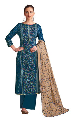 DRAVINAM Trends Women's Unstitched Rayon Salwar Suit Dress Material – Viscose Rayon Printed Hand work Top, Rayon Unstitch Bottom and Embroidered Cotton Dupatta