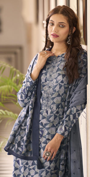 DRAVINAM Trends Women's Unstitched digital Print Woollen Viscose Pashmina embroidered Salwar Suit Dress Material with Wool Pashmina Digital Printed Shawl Dupatta