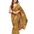 DRAVINAM Trends Women's Woven Kota Linen Printed Saree with Blouse Piece (Light Brown_SareeSRZ_11)