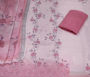 DRAVINAM Trends Women's Premium Pure Linen Floral Printed Unstitched Salwar Suit Dress Material with Dupatta