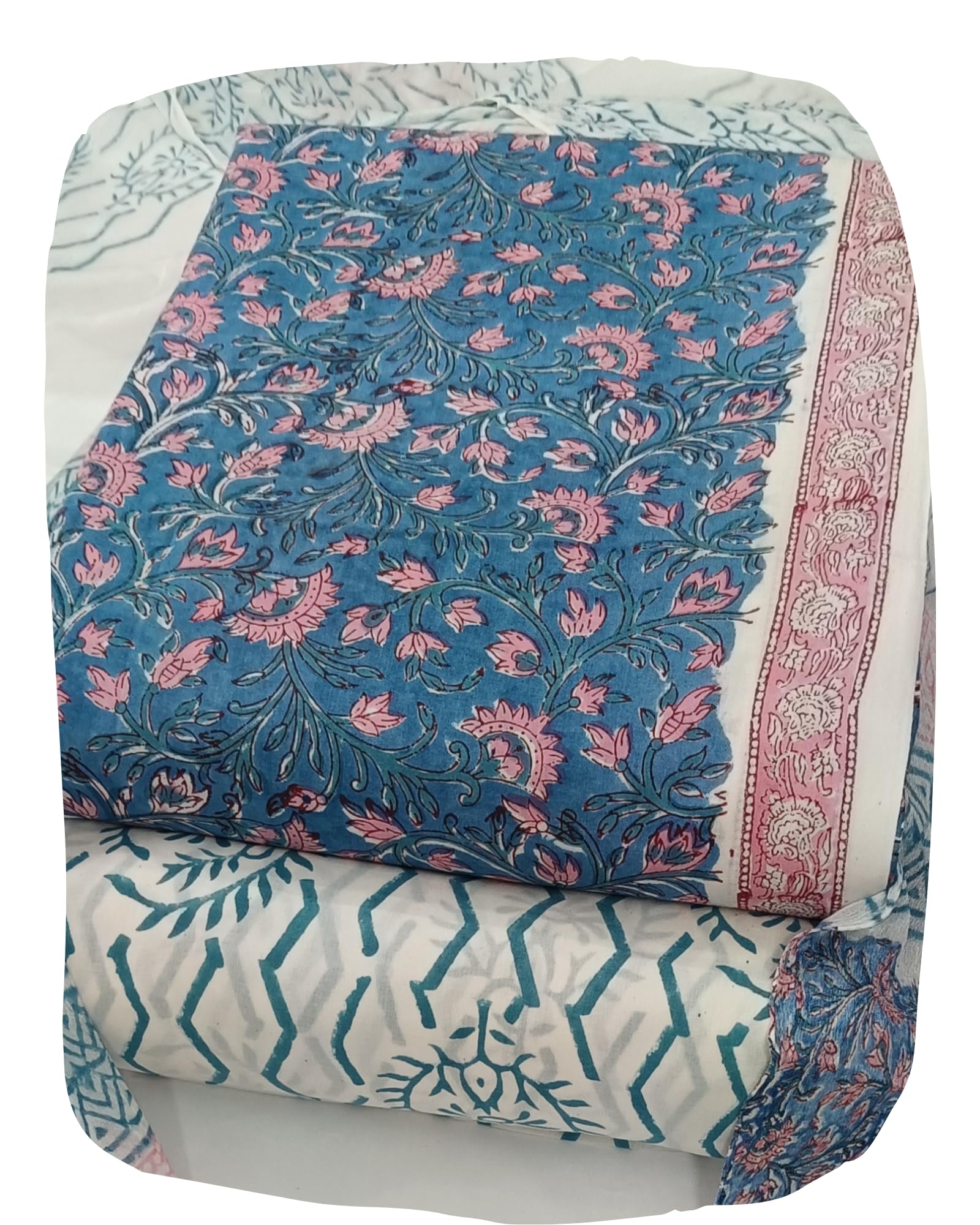 DRAVINAM Trends Hand Block Print Cambric Cotton Unstitched Salwar Suit Set for Women with Pure Chiffon Hand Printed Dupatta