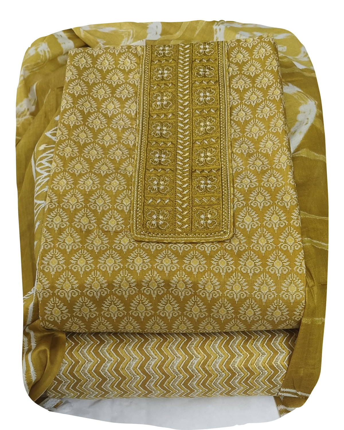 DRAVINAM Trends Women's Premium Cotton Jaipuri Printed Embroidered and Hand Work Unstitched Salwar Suit Dress Material with Mulmul Cotton Dupatta