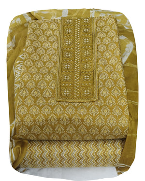 DRAVINAM Trends Women's Premium Cotton Jaipuri Printed Embroidered and Hand Work Unstitched Salwar Suit Dress Material with Mulmul Cotton Dupatta