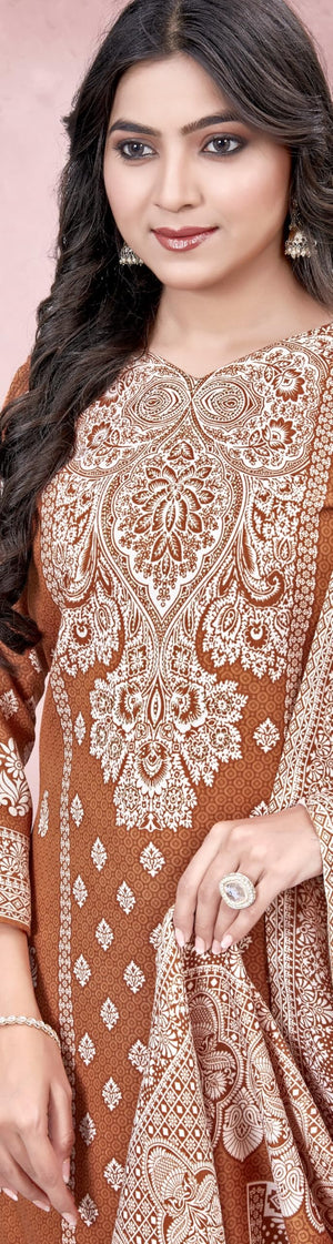 DRAVINAM Trends Heavy Pashmina Spun Digital Style Kani Kashmiri Printed Unstitched Salwar Suit for Women with Siroski Work and Printed Pashmina Shawl Dupatta
