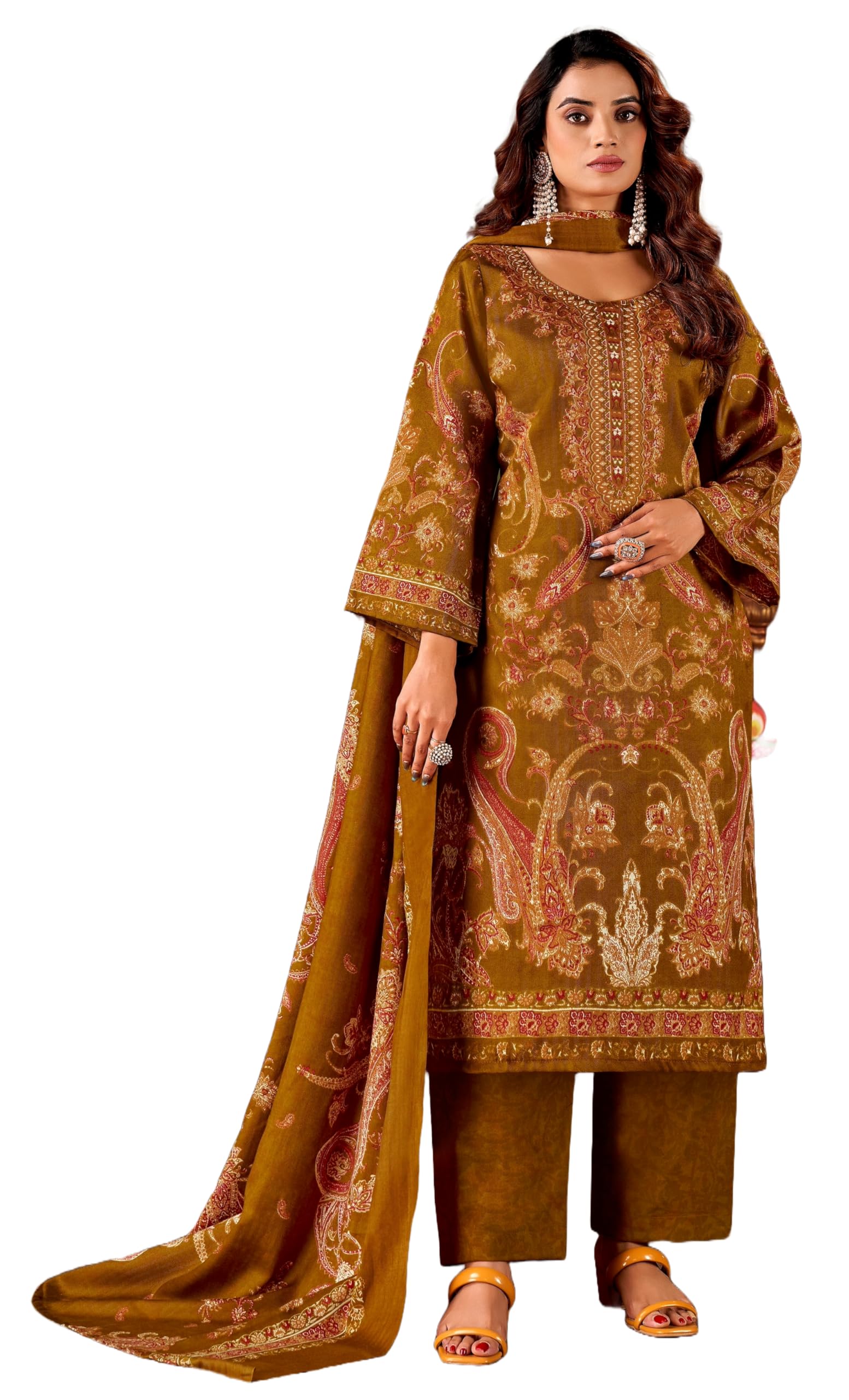 DRAVINAM Trends Women's Winter wear unstitched Printed Woollen Pashmina Salwar Suit Dress Material with Pashmina Printed Shawl Dupatta