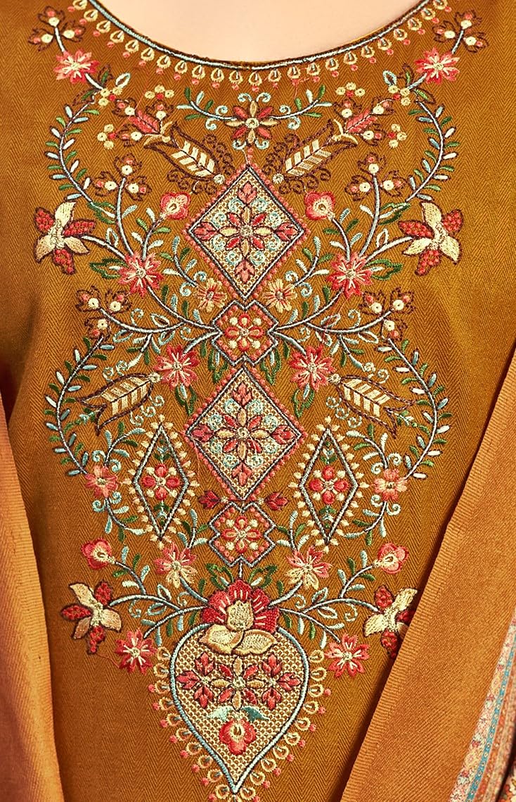 DRAVINAM Trends Women's Unstitched Winter Wear Woollen Pashmina Embroidered Salwar Suit Dress Material with Pashmina Printed Shawl Dupatta