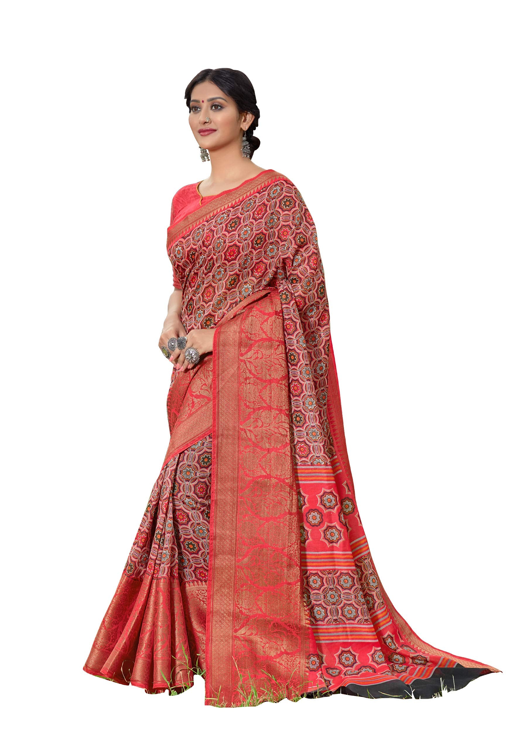 DRAVINAM Trends Women's Cotton Linen Jacquard Woven Broad Border Pattu Saree with Blouse Piece (Pattu SareeSRMN_41N_Pink Dark)
