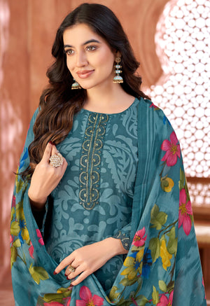 DRAVINAM Trends Unstitched Pakistani Embroidered Pure Cambric Cotton Salwar Suit Dress Materials with Mal Mal Cotton Printed Dupatta