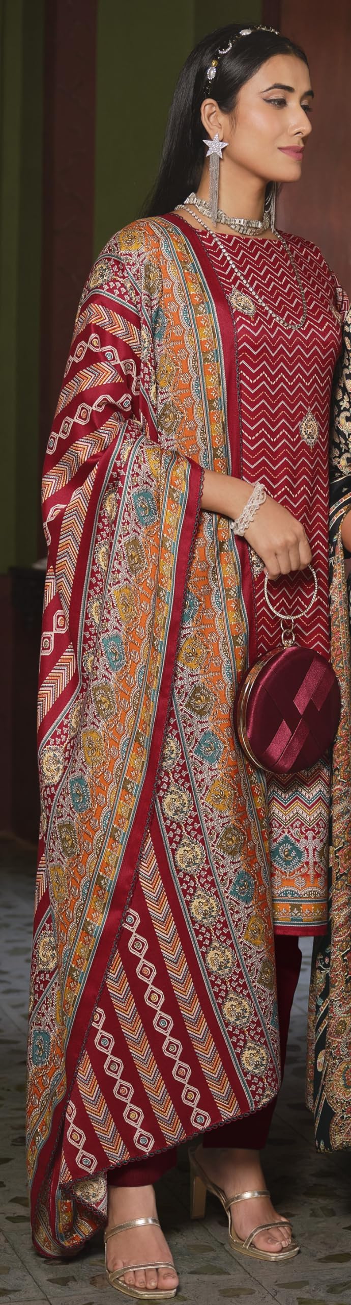 DRAVINAM Trends Women's Unstitched Digital Printed Winter Pure Woollen Pashmina Pakistani Salwar Kameez Suit Dress Materials with Woolen Shawl Dupatta
