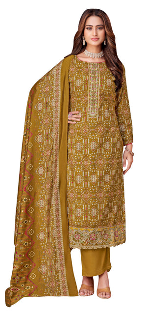 DRAVINAM Trends Pure Viscose Rayon Cotton Discharge Foil Printed Fancy Embroidered Suit Dress Material with Unstitched Bottoms and Cotton Silk Printed Dupatta