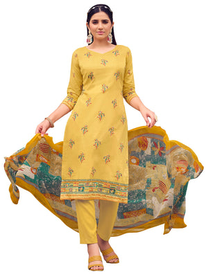 DRAVINAM Trends Unstitched Printed Mirror Work Cotton Salwar Suits Dress Material with Chiffon Dupatta (Green)