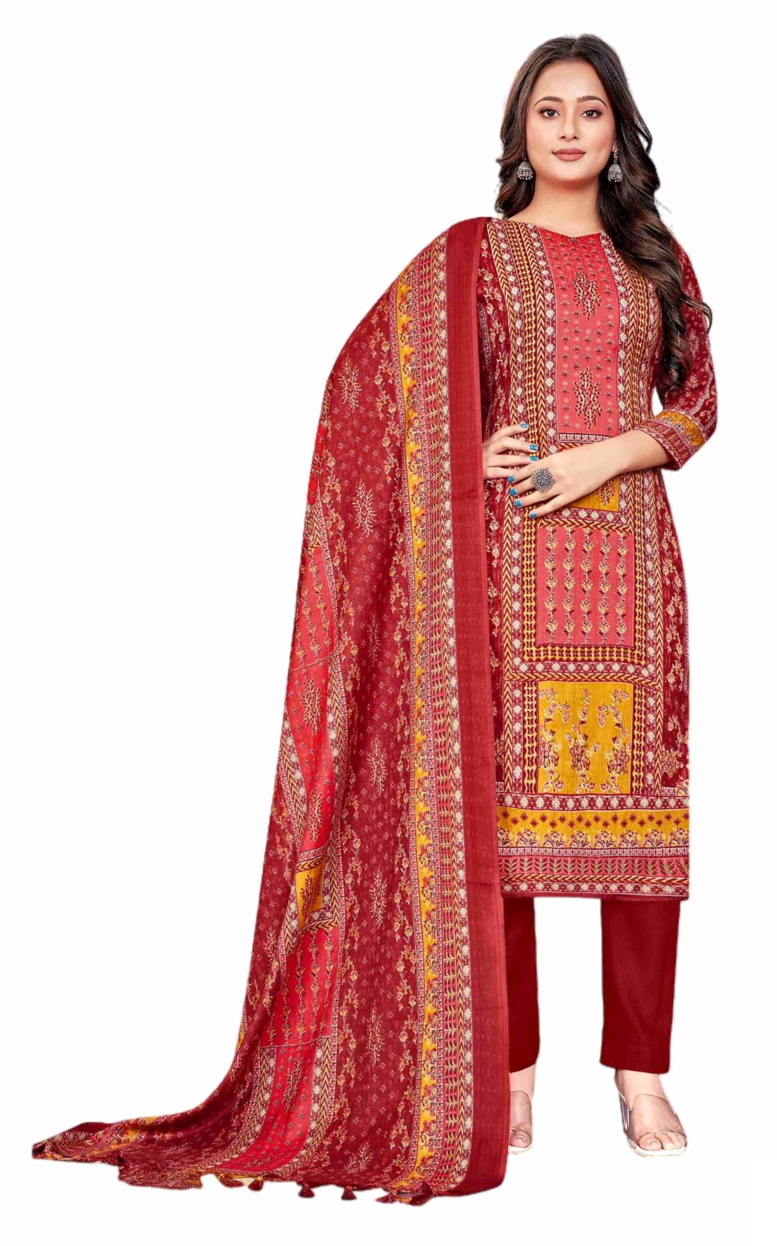 DRAVINAM Trends Women's Pakistani Printed Pashmina Unstitch Salwar Suit Dress Material with Pashmina Printed Shawl Dupatta