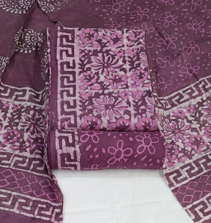 DRAVINAM Trends Hand Block Print Sanganeri Cambric Unstitched Cotton Suit Dress Material for Women with Mulmul Cotton Hand Printed Dupatta