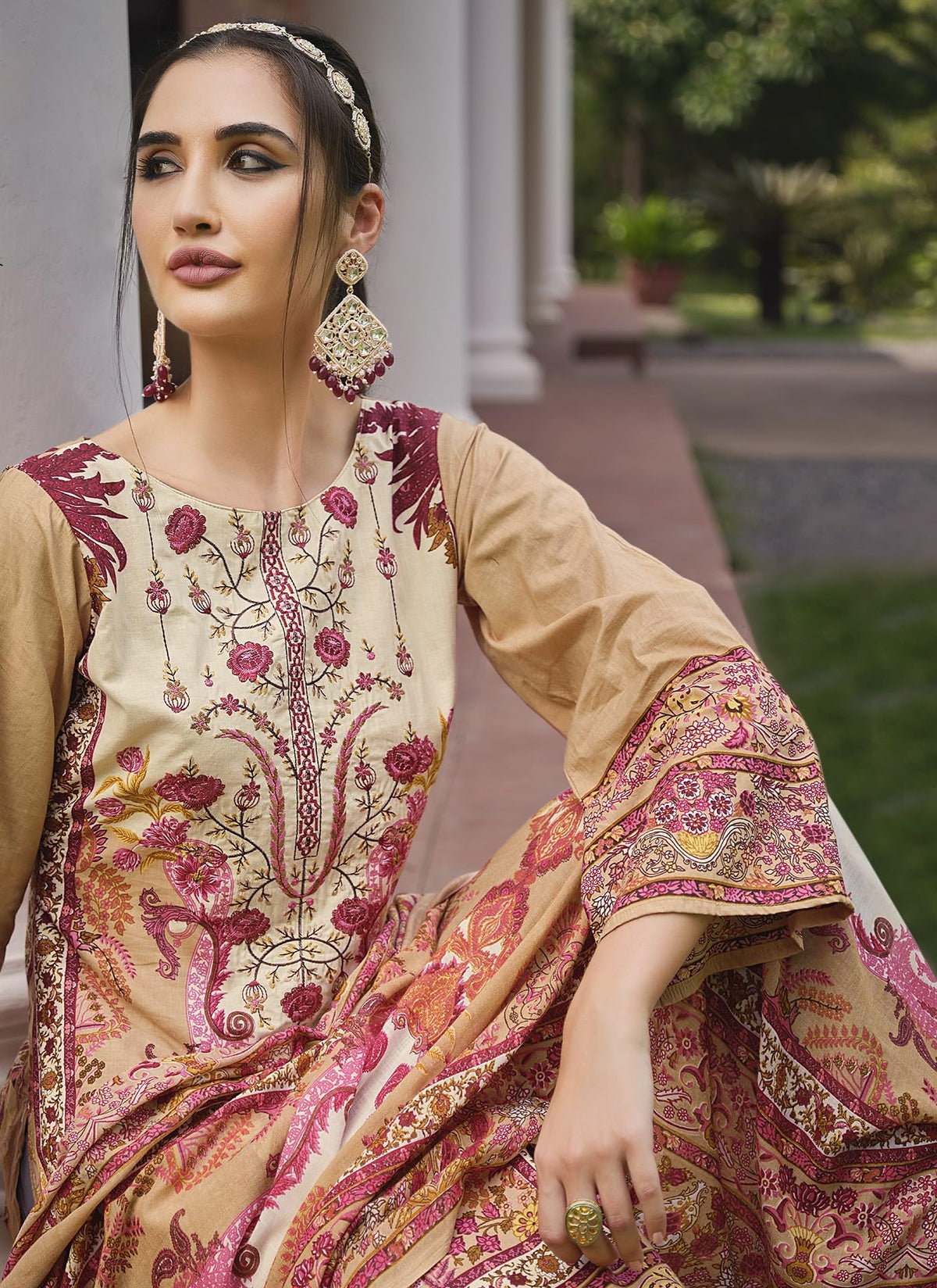 DRAVINAM Trends Unstitched Pakistani Print Embroidered Cotton Salwar Suit Dress Materials with Dupatta