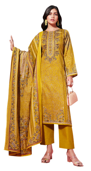 DRAVINAM Trends Women's Jam Cotton Unstitched Suit Dress Material - Pure Jam Satin Digital Print with Embroidery | Cotton Dyed Bottom | Viscose Lawn Cotton Dupatta
