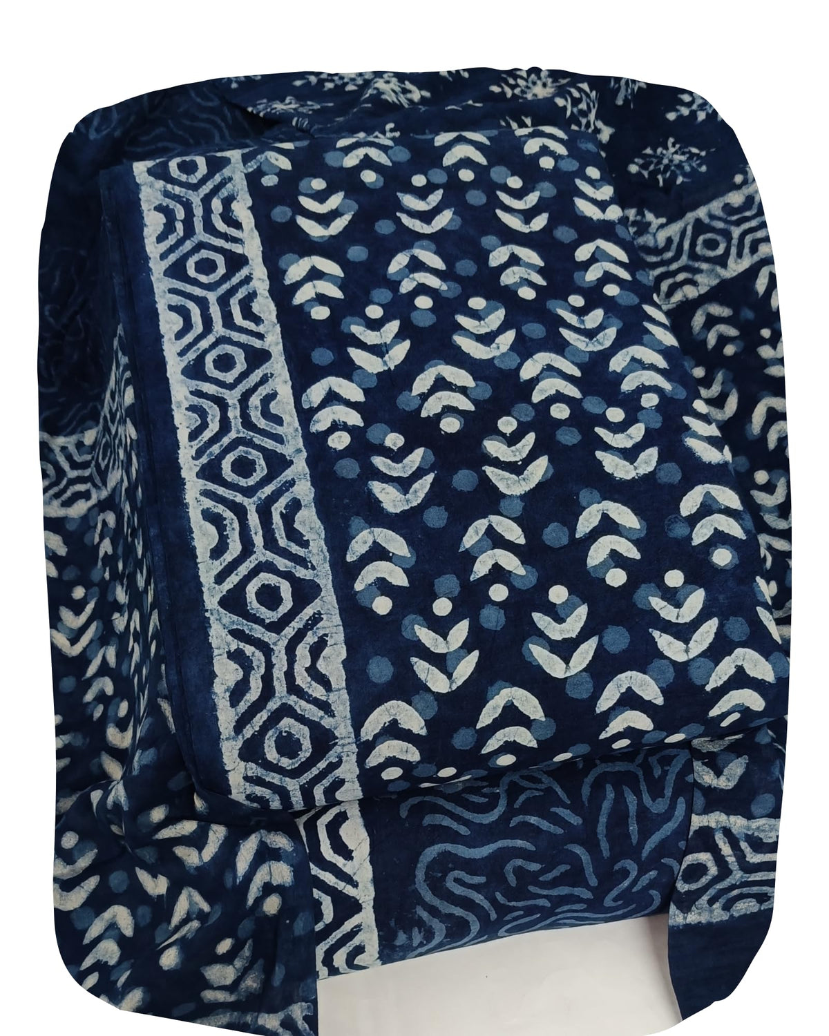DRAVINAM Trends Hand Block Dabu Print Indigo Cambric Unstitched Cotton Suit Dress Material for Women with Mulmul Cotton Hand Printed Dupatta