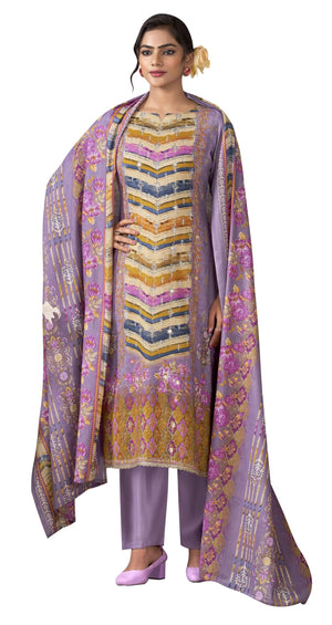DRAVINAM Trends Women’s Ethnic Suit (Stitched, 3-Piece Set)– Heavy Viscose Rayon Designer Kurta with Heavy Handwork (2.5 m), Cotton Mal Mal Printed Dupatta (2.3 m), Bottom (3 m) (GOLDENROD, XL)