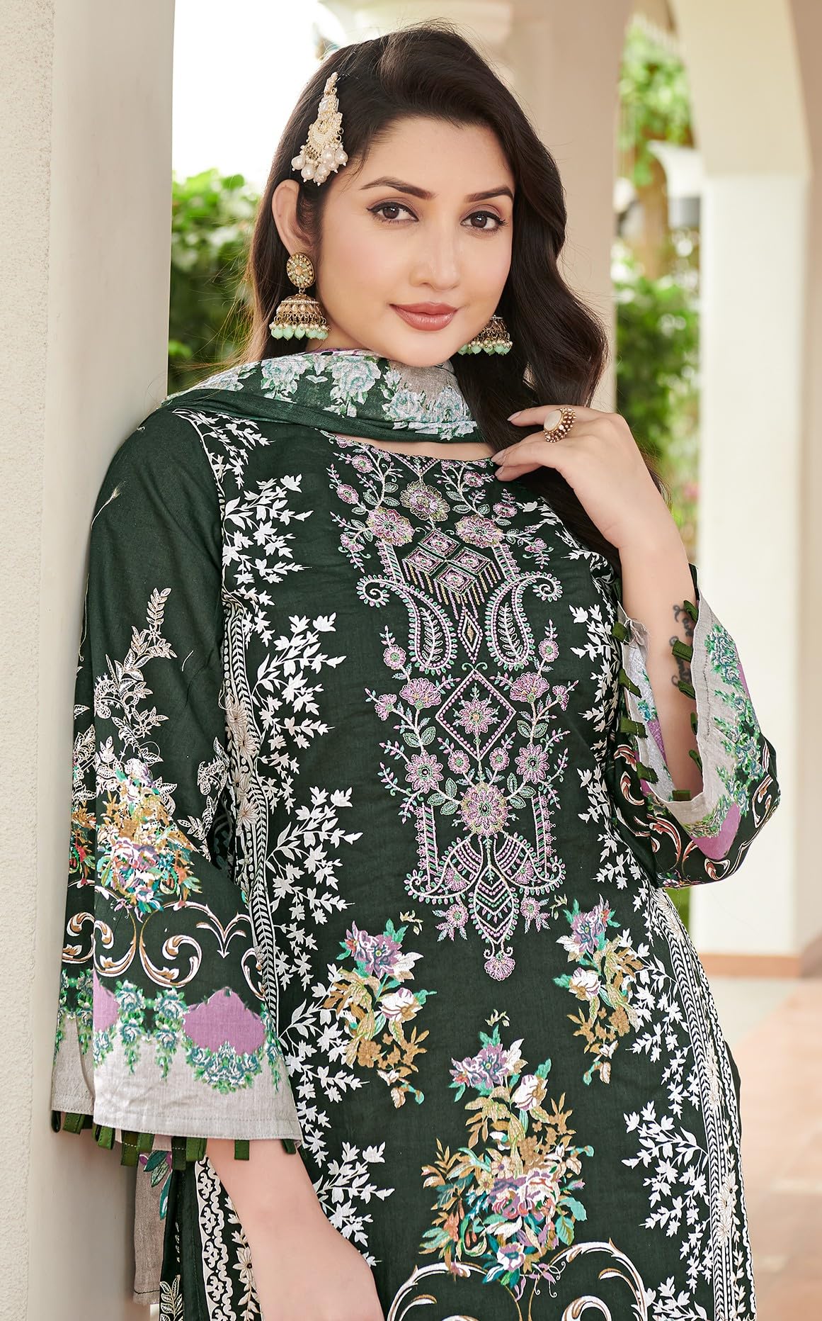 DRAVINAM Trends Unstitched Suit Material Karachi Lawn Cotton Pakistani Digital Printed Embroidered Kameez with Unstitched Bottoms and Cotton Dupatta