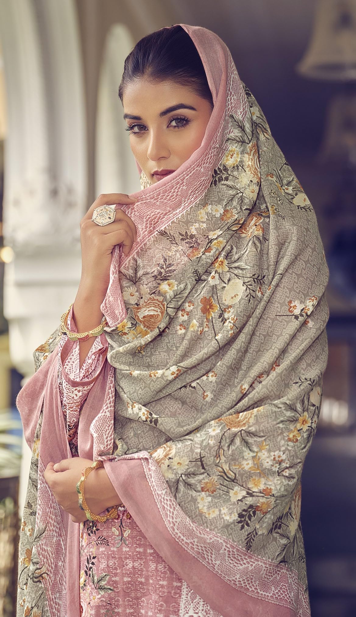 DRAVINAM Trends Unstitched Pakistani Print Embroidered Cotton Suit Dress Materials with Printed Cotton Dupatta