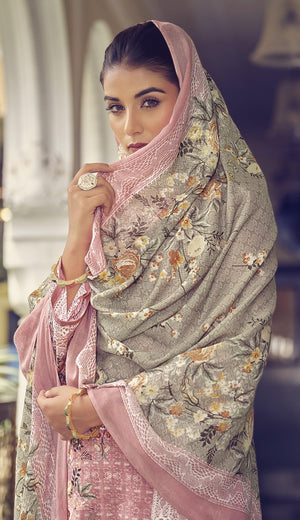 DRAVINAM Trends Unstitched Pakistani Print Embroidered Cotton Suit Dress Materials with Printed Cotton Dupatta