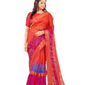 DRAVINAM Trends Women's Printed Khadi Saree With Blouse Piece (WS_7_Black, Orange)