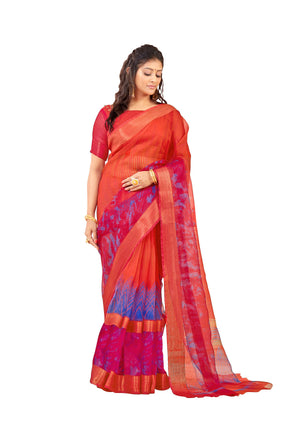 DRAVINAM Trends Women's Khadi Jute Silk Saree With Blouse Piece (WS_6_Multicolour)