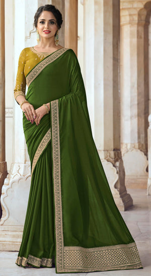 DRAVINAM Trends Women's Embroidered Silk saree with Unstitched Embroidered Blouse Piece