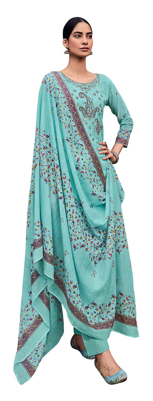 DRAVINAM Trends Unstitched Printed Embroidery Work Pure Cotton Salwar Suits Dress Material with Cotton Dupatta (Beige)