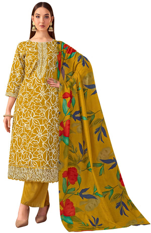 DRAVINAM Trends Women's Unstitched Premium Cotton Printed Embroidered Suit Material