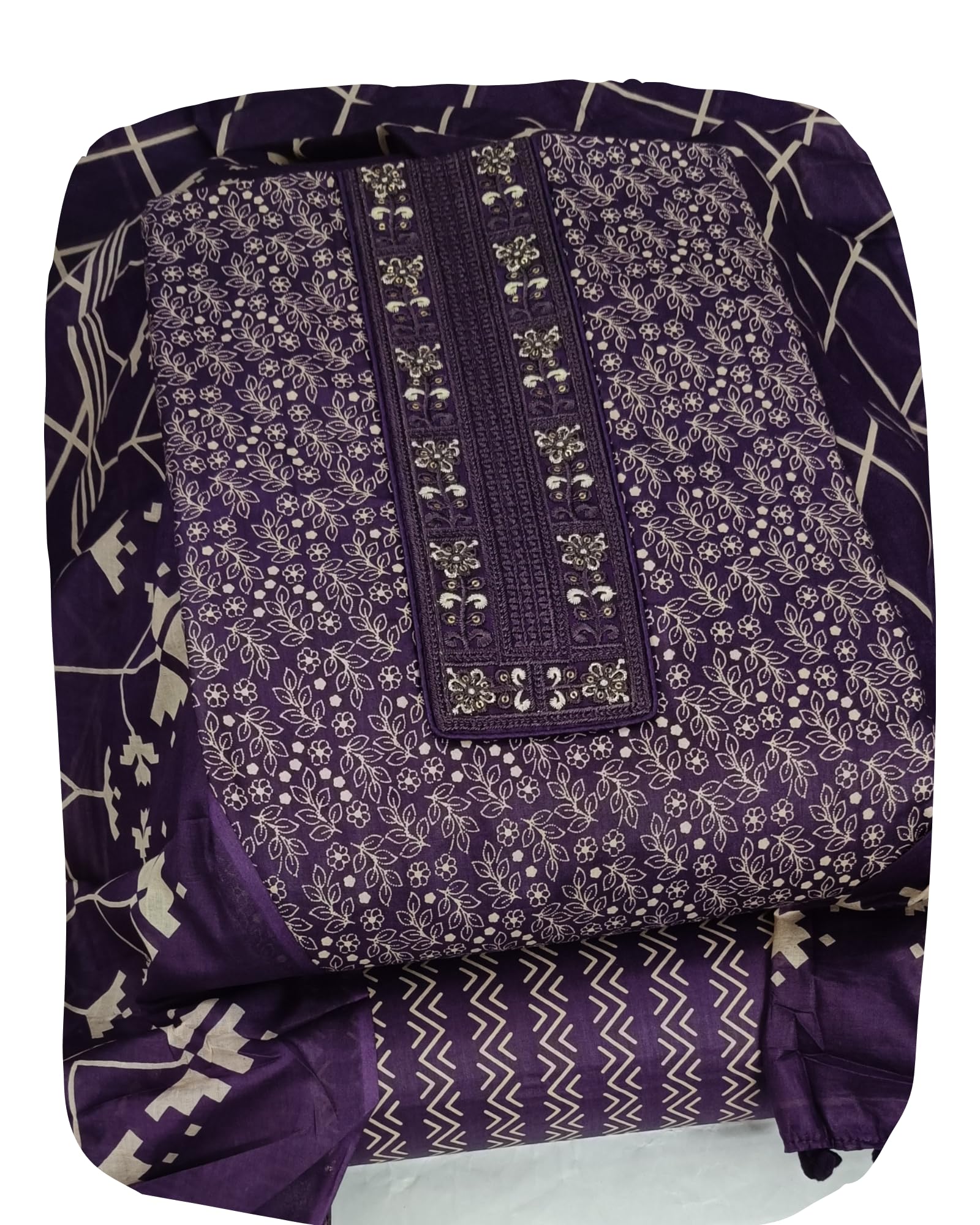 DRAVINAM Trends Women's Printed Embroidered and Hand Work Premium Cotton Jaipuri Unstitched Salwar Suit Dress Material with Mulmul Cotton Dupatta