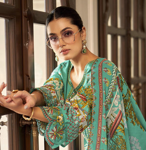 DRAVINAM Trends Women's Unstitched Cotton Suit Dress Material - Pure Cambric Cotton Pakistani Print Embroidered Kameez II Pure Cotton Bottoms II Pure Cotton Dupatta