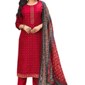 DRAVINAM Trends Women's Pure Viscose Upada Silk Sequence work Unstitched Salwar Suit Material with Pure Muslin Digital Print Sequence Dupatta (Free size_Maroon)