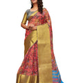 DRAVINAM Trends Women's Jacquard Organza Saree With Blouse Piece (Or_4_Pink, Peach And Blue)