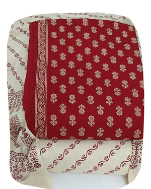 DRAVINAM Trends Women's Premium Cotton Unstitched Salwar Suit Dress Material Set | Traditional Rajasthani Gujari Block Print (Red & Mustard Yellow)
