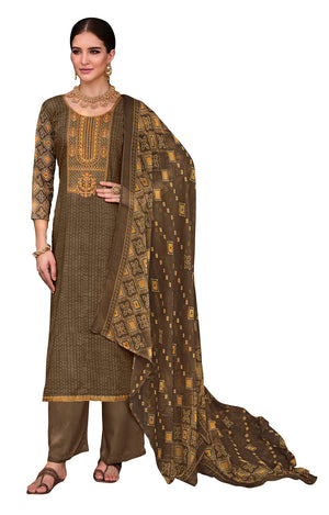 DRAVINAM Trends Unstitched Printed Embroidered Rayon Salwar Suits Set with Chiffon Dupatta (Green)