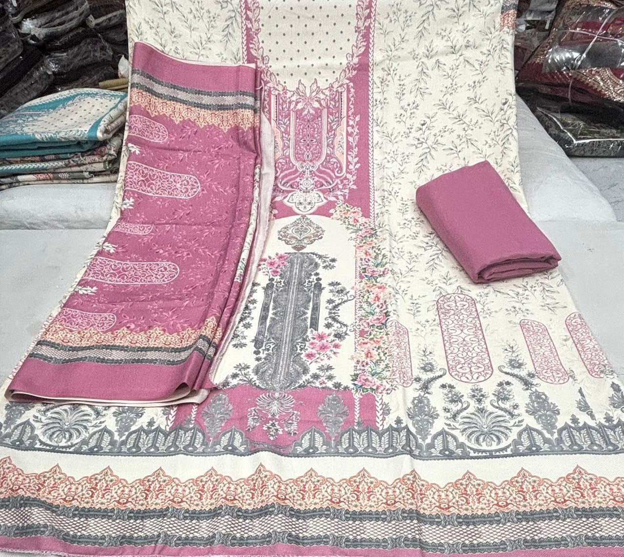 DRAVINAM Trends Women's Winter Wear Digital Printed Unstitched Warm Pakistani Salwar Kameez Dress Material with Digital Printed Pashmina Shawl Dupatta