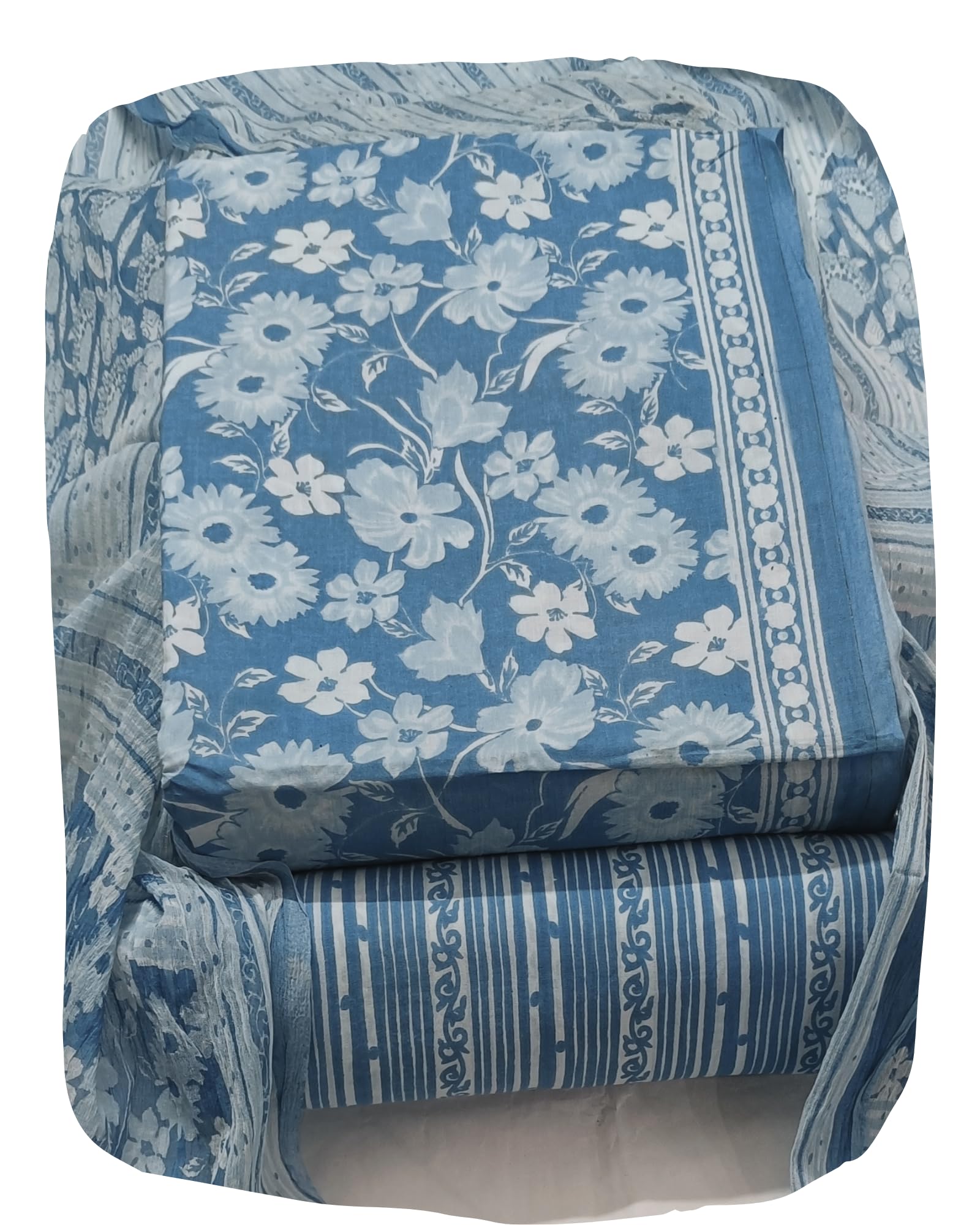 DRAVINAM Trends Jaipuri Printed Pure Cambric Unstitched Cotton Suit Dress Material with Chiffon Printed Dupatta